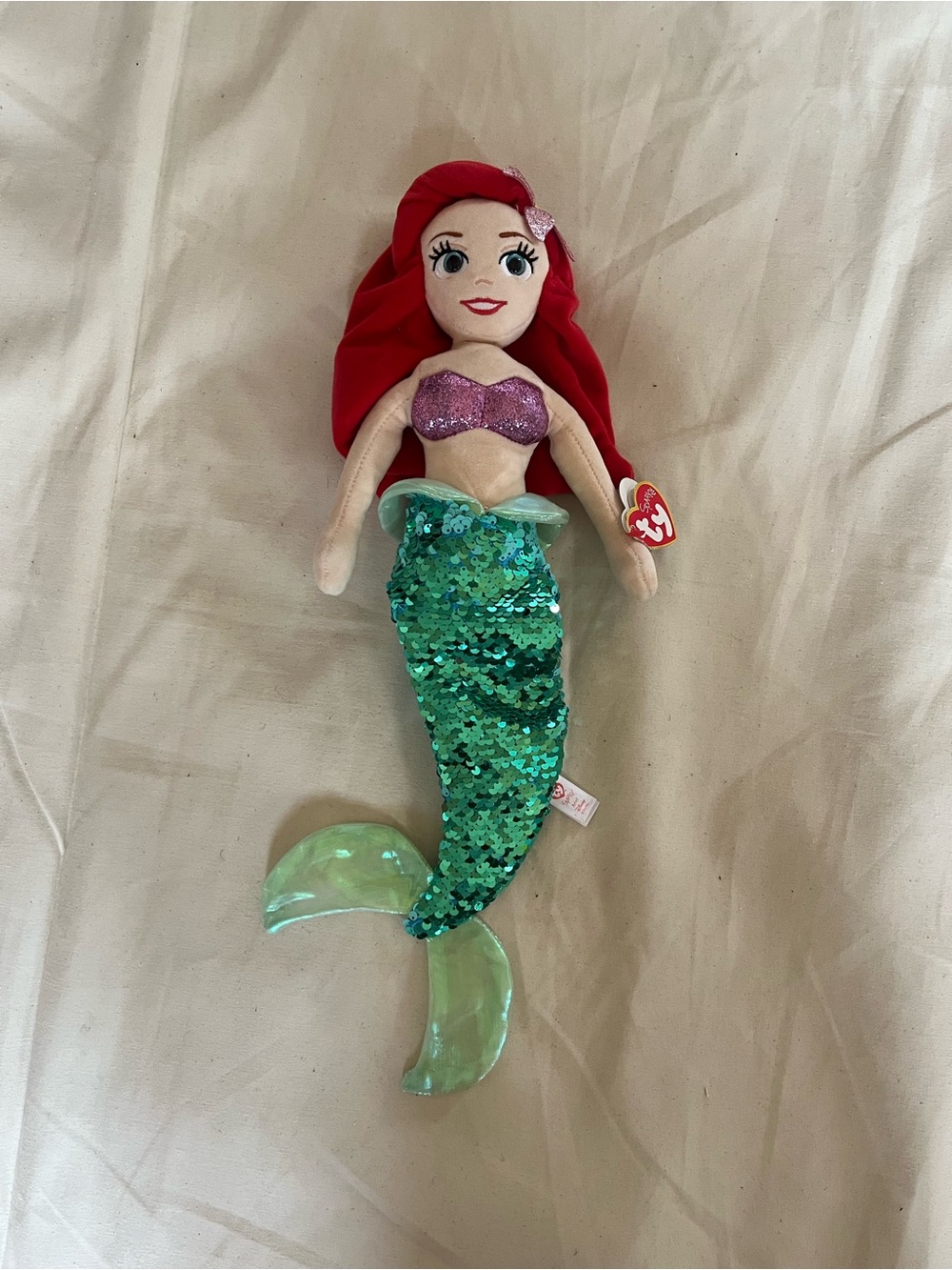 Ty Red-Haired Mermaid Plush with Green Sequin Tail and Purple Top